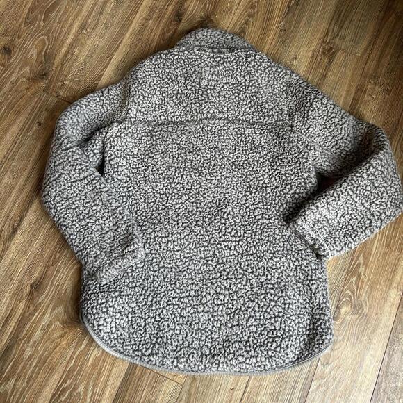 Abercrombie & Fitch Gray Soft Sherpa Vegan Leather Trim Quarter Zip Women’s L - Picture 8 of 9